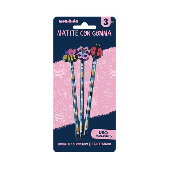 MONIKIDS CREATIVE - MATITE CON GOMMA 3 PZ FLY