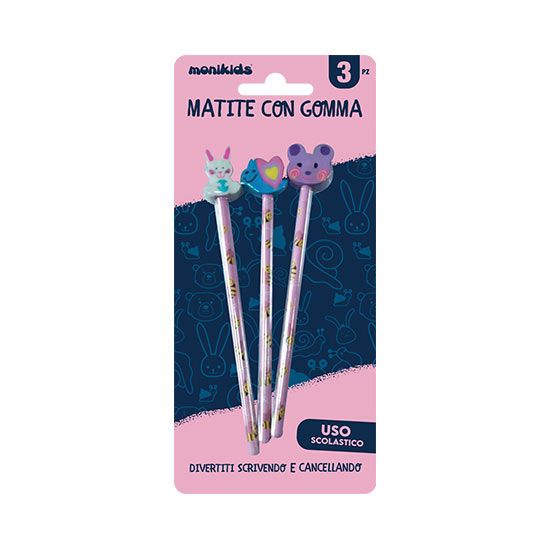 MONIKIDS CREATIVE - MATITE CON GOMMA 3 PZ PUPPIES