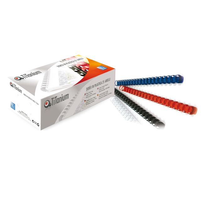 Dorsi spirale - 21 anelli - plastica - 8 mm - nero - Titanium - scatola 100 pez…