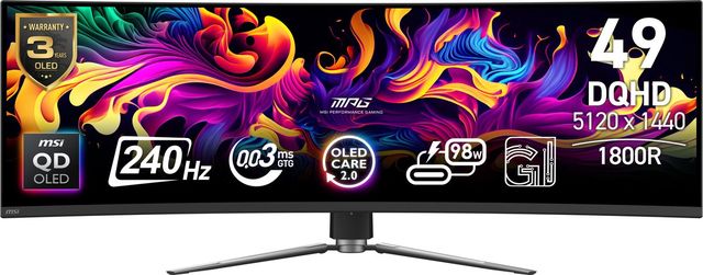 MSI MPG 491CQPX QD-OLED, 49 pollici, 4K DQHD, 16:9, 240Hz - HDMI/DP