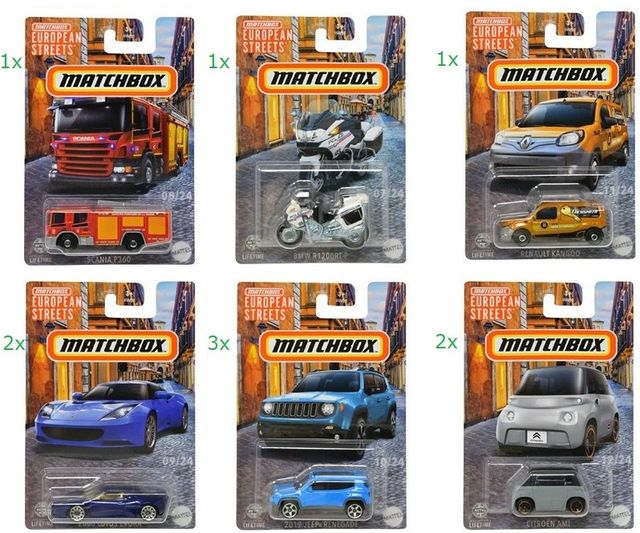Matchbox European Streets Die-Cast veicoli assortitis 10,5x16cm