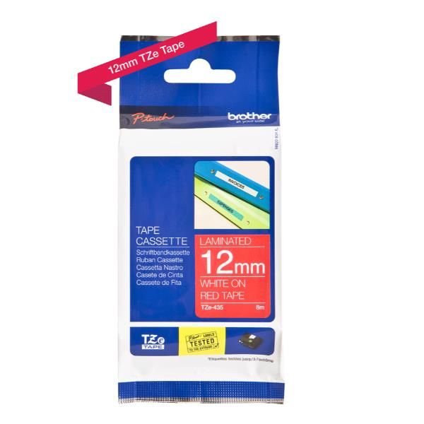 NASTRO TIPO TZ LAMINATO DA 12MM ( 8 M) BIANCO SU ROSSO