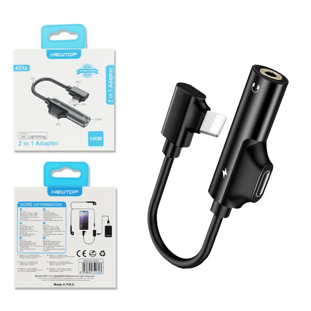 NEWTOP AD16 ADATTATORE SDOPPIATORE LIGHTNING/LIGHTNING + AUX 3.5F SOLO AUDIO