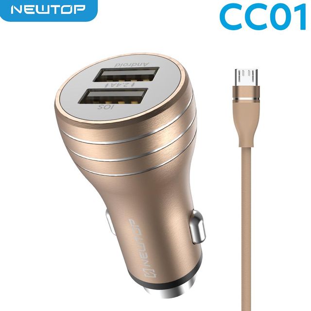 NEWTOP CC01 ALUMINIUM CAR CHARGER 2.4A 2USB CON CAVO MICRO USB