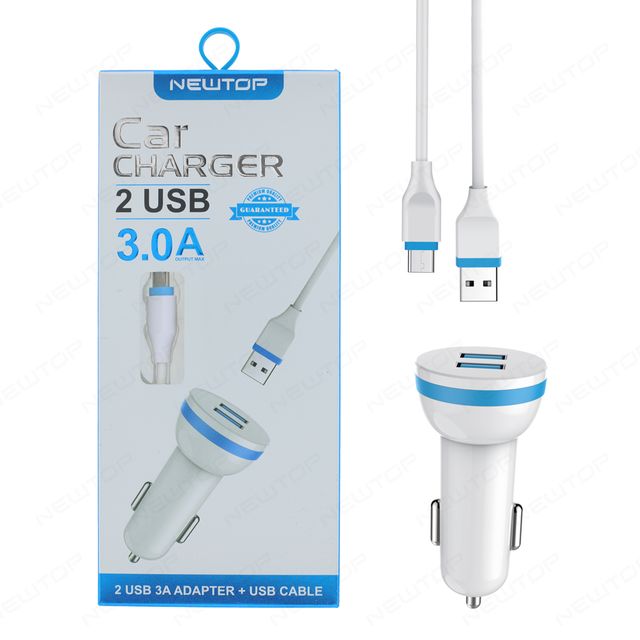 NEWTOP CC03 CARICATORE MACCHINA 2USB 3A CON CAVO MICRO USB
