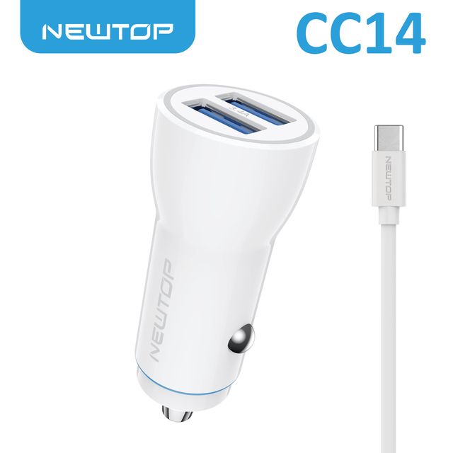 NEWTOP CC14 CARICATORE DA MACCHINA 2USB 3.4A CON CAVO TYPE-C