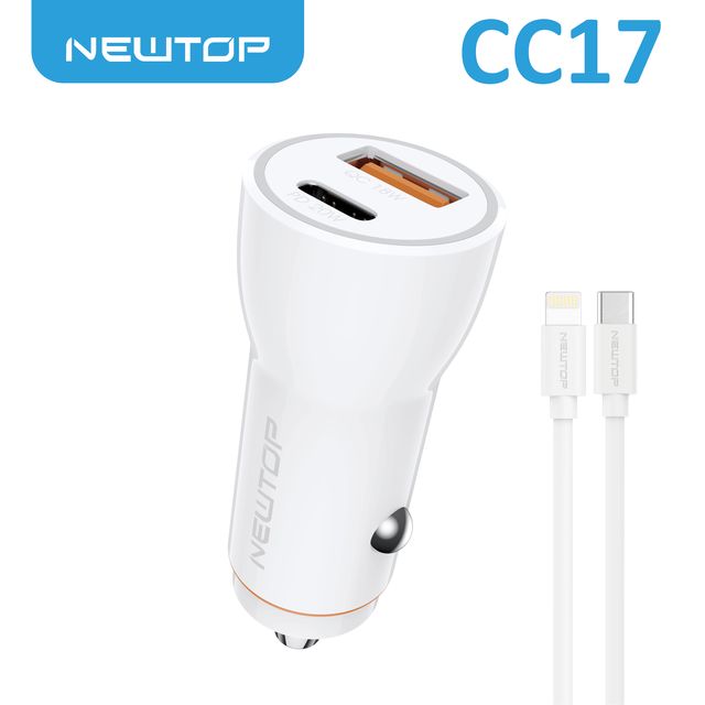 NEWTOP CC17 CARICATORE DA MACCHINA QC18W+ PD 38W CON CAVO TYPE-C/LIGHTNING