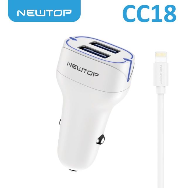 NEWTOP CC18 CARICATORE DA MACCHINA 2USB 2.4A CON CAVO LIGHTNING