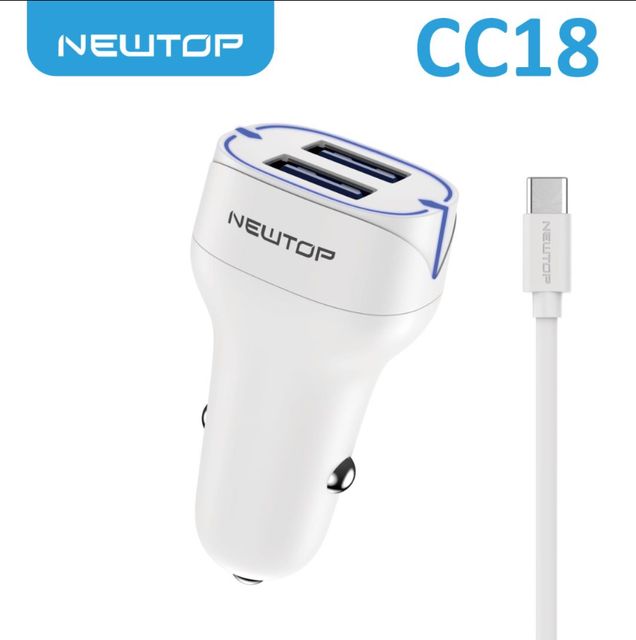 NEWTOP CC18 CARICATORE DA MACCHINA 2USB 2.4A CON CAVO TYPE-C