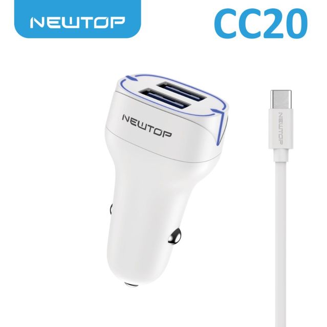 NEWTOP CC20 CARICATORE DA MACCHINA 2USB QC3.0 18W + 18W CON CAVO TYPE-C