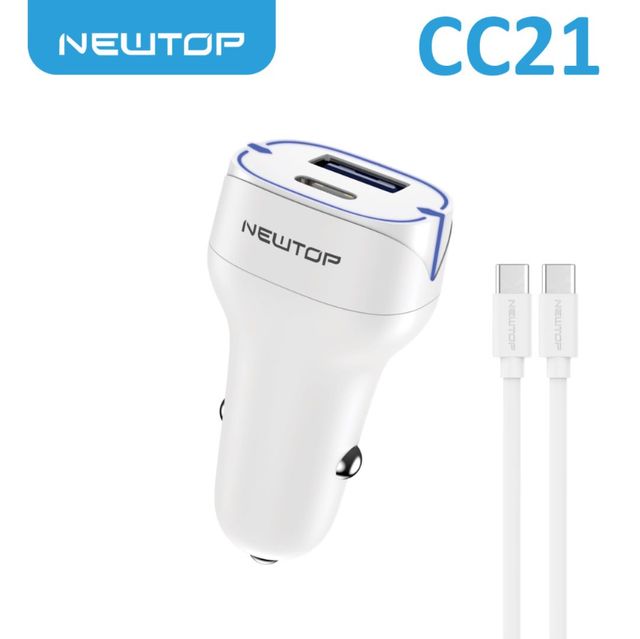 NEWTOP CC21 CARICATORE DA MACCHINA QC3.0 + PD 38W CON CAVO TYPE-C/TYPE-C