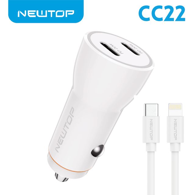 NEWTOP CC22 CARICATORE DA MACCHINA PD 20W+20W CON CAVO TYPE-C/LIGHTNING