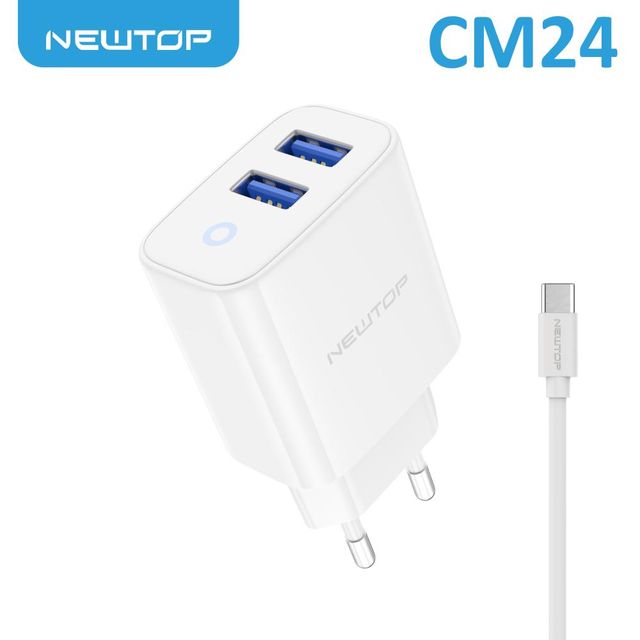 NEWTOP CM24 CARICATORE DA MURO SIMPLE 2 USB 2.1A CON CAVO TYPE-C