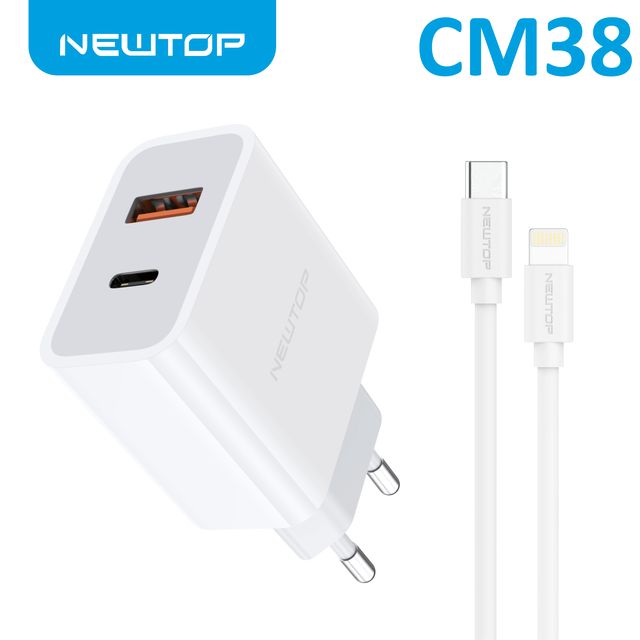 NEWTOP CM38 CARICATORE USB-A + USB-C PD 25W CON TYPE-C/LIGHTNING