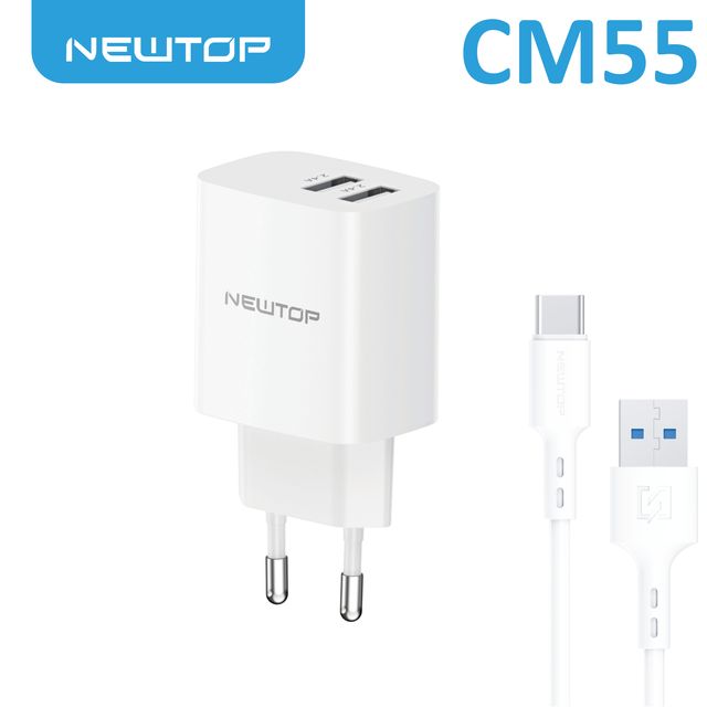 NEWTOP CM55 CARICATORE DA MURO 2USB 5V 2.4A CON CAVO TYPE-C