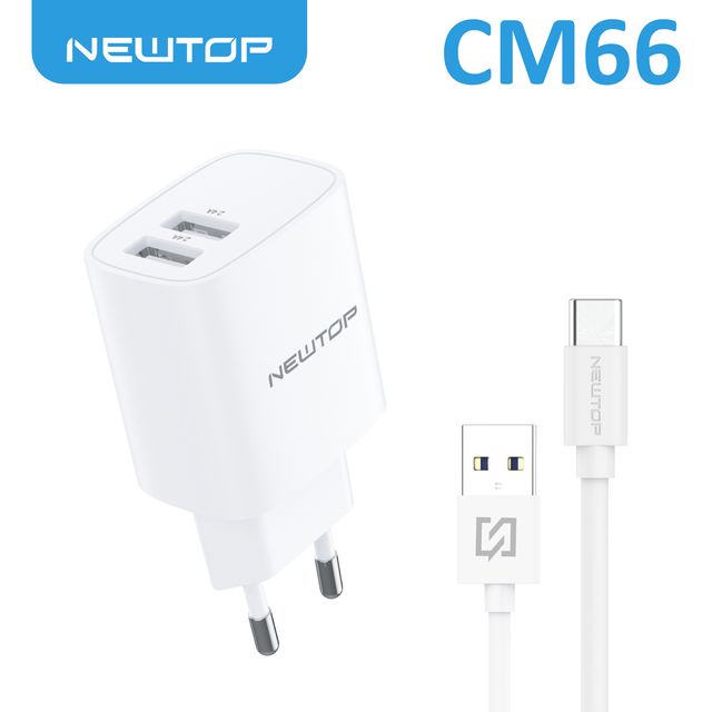 NEWTOP CM66 CARICATORE DA MURO 2USB 5V 2.4A CON CAVO TYPE-C