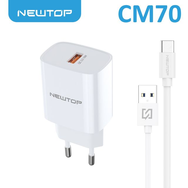 NEWTOP CM70 CARICATORE DA MURO QC3.0 18W CON CAVO TYPE-C