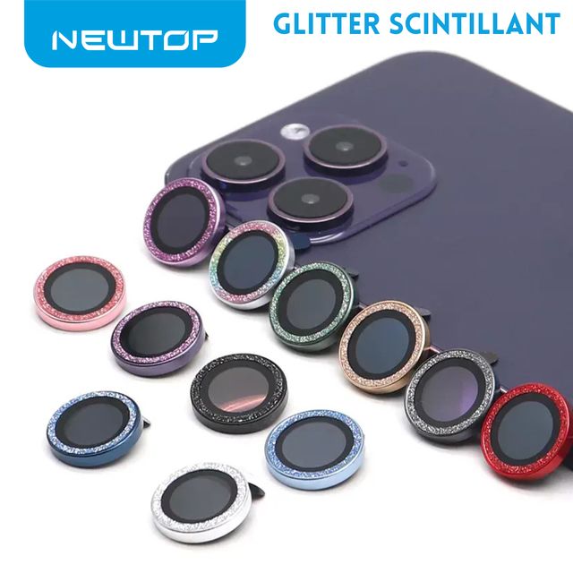 NEWTOP FOTOCAMERA GLITTER SCINTILLANT 9H VETRO TEMPERATO IPHONE 15 PRO - 15PRO …