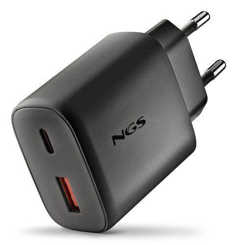 NGS ERA 45W BLACK: CARICATORE GaN DA PARETE UNIVERSALE DA 45W con 2 porte: USB-…