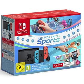 NINTENDO SWITCH CONSOLE NEON BLUE/NEON RED + SWITCH SPORT + FASCIA + 12 MESI NSO