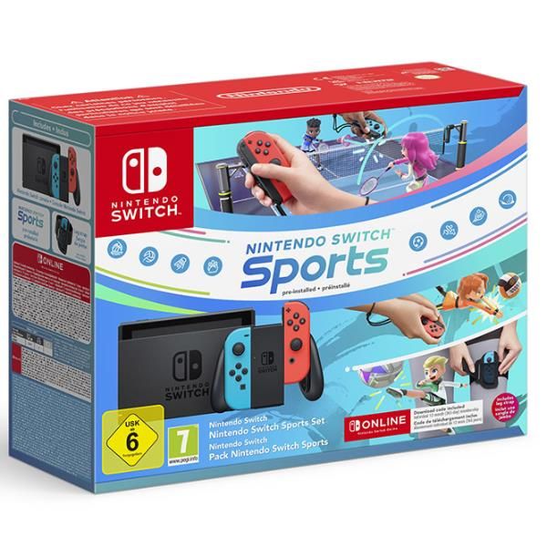 NINTENDO SWITCH CONSOLE NEON BLUE/NEON RED + SWITCH SPORT + FASCIA + 12 MESI NSO