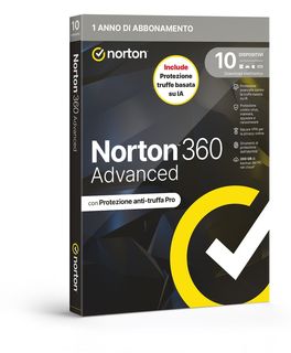 NORTON 360 ADVANCED 2026 ANTITRUFFA 10 DISPOSITIVI 200GB BACKUP 12 MESI BOX
