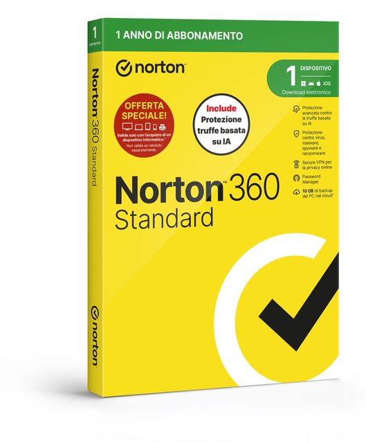 NORTON 360 STANDARD 2026 ANTITRUFFA- ATTACH 1 DISPOSITIVO 12 MESI 10GB BACKUP B…