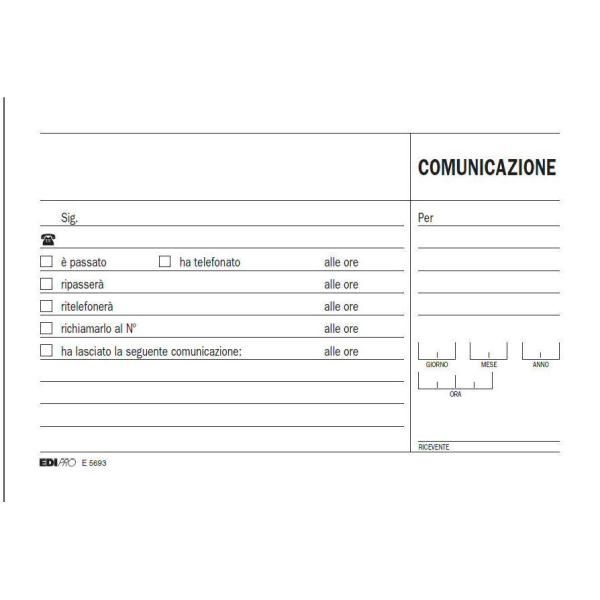 Edipro - Blocco di comunicazione - 50 fogli - 170 x 99 mm - orizzontale - dupli…