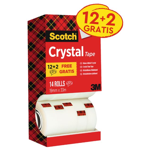 Nastro adesivo Scotch® Crystal trasparente - 19 mm x 33 mm - Value Pack 12+2 GR…