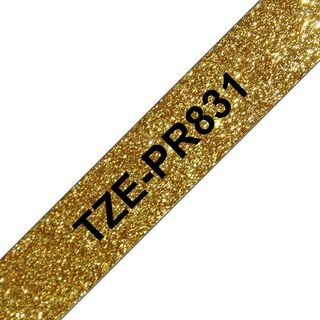 Nastro laminato da 12 mm premium oro glitter con scritta nera (8m)