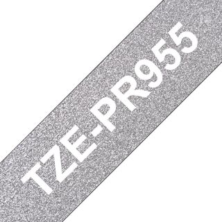 Nastro laminato da 24 mm premium argento glitter con scritta bianca (8m)
