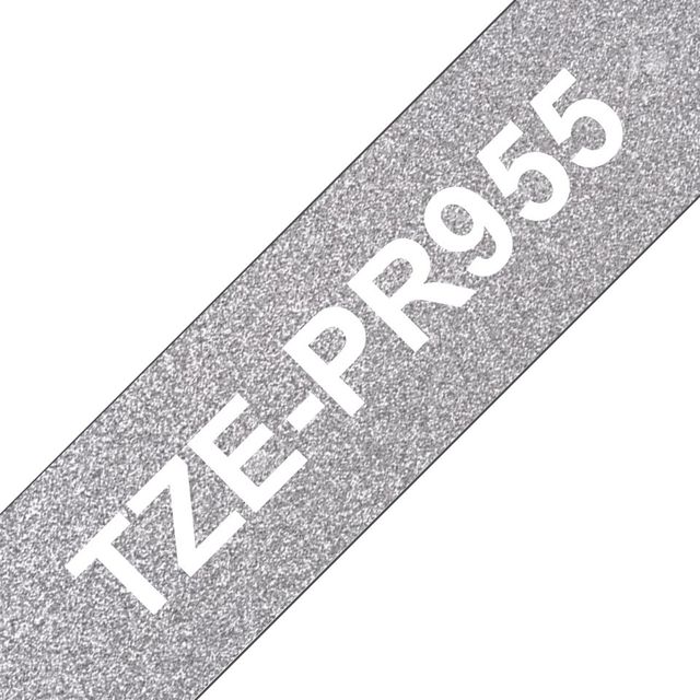 Nastro laminato da 24 mm premium argento glitter con scritta bianca (8m)