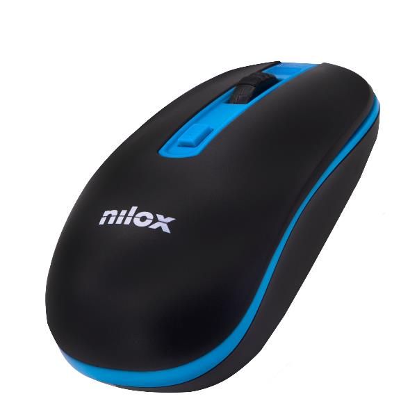 Nilox - Mouse - ottica - 4 pulsanti - senza fili - 2.4 GHz, Wi-Fi - nero