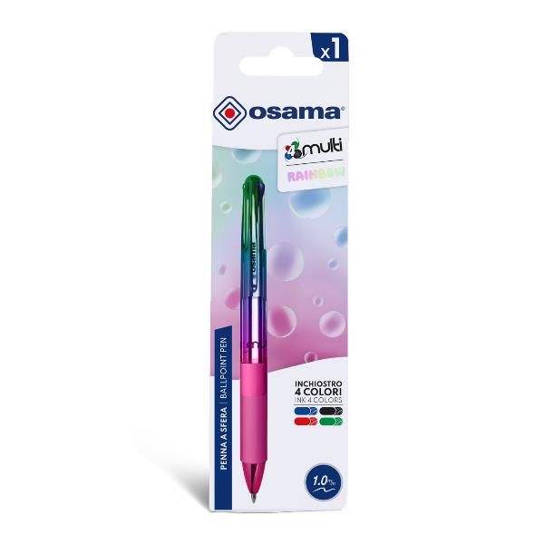 OSAMA 4MULTI NEON PENNA A SFERA A SCATTO 4 COLORI TRATTO 1 mm INCHIOSTRO COLORI…
