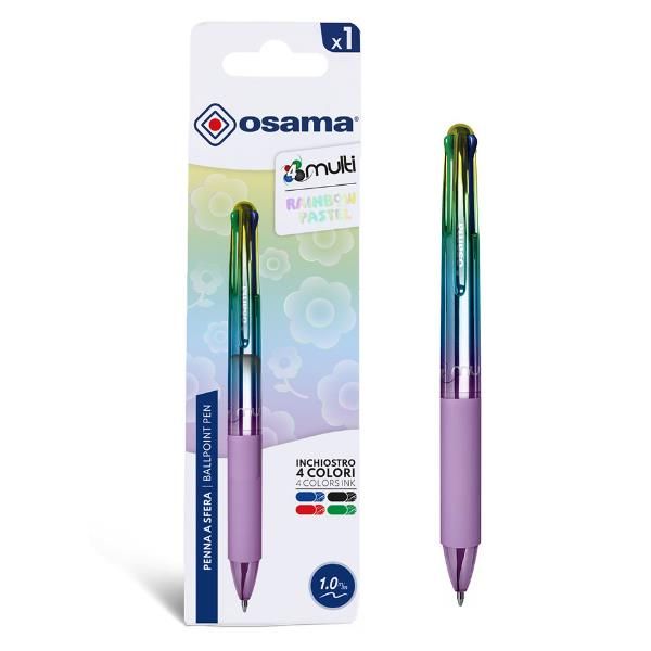 OSAMA 4MULTI NEON PENNA A SFERA A SCATTO 4 COLORI TRATTO 1 mm INCHIOSTRO COLORI…