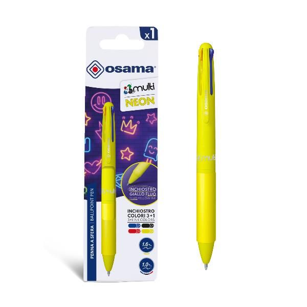 OSAMA 4MULTI NEON PENNA A SFERA A SCATTO 4 COLORI TRATTO 1/1.6 mm INCHIOSTRO CO…