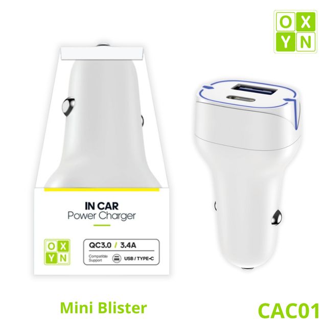 OXYN CAC01 MINI BLISTER CARICATORE DA MACCHINA QC3.0 + PD 38W