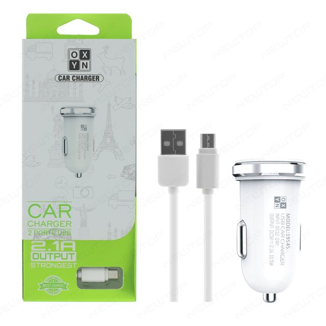 OXYN CARICATORE AUTO 2.1A 2USB CON CAVO MICRO USB