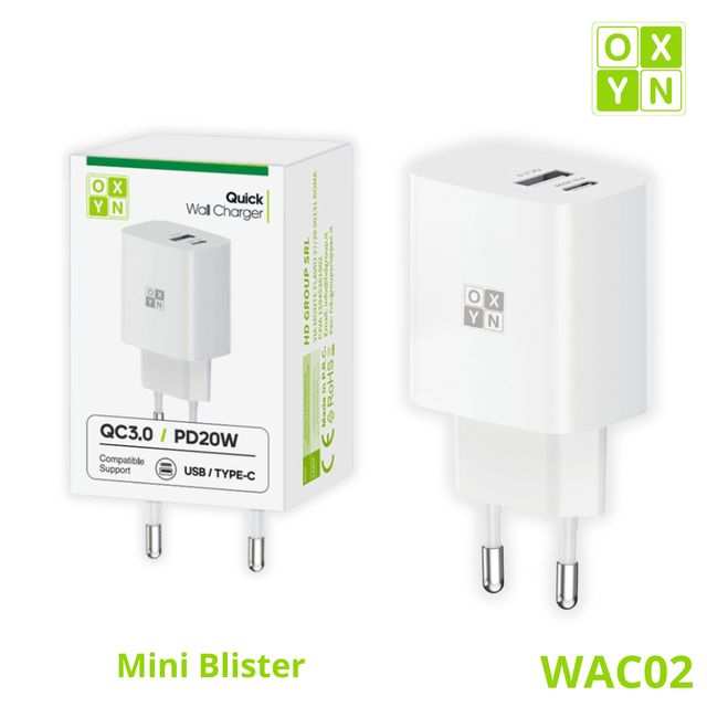 OXYN WAC02 MINI BLISTER CARICATORE QC3.0 + PD 20W