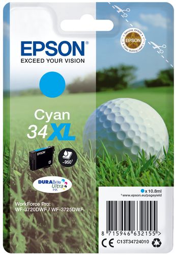 Epson 34XL - 10.8 ml - XL - ciano - originale - cartuccia d'inchiostro - per Wo…