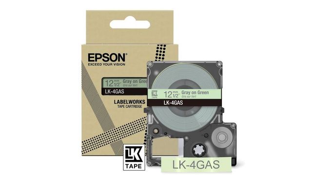 Epson LabelWorks LK-4GAS - Gray on green - Rotolo (1,2 cm x 8 m) 1 cassetta(e) …