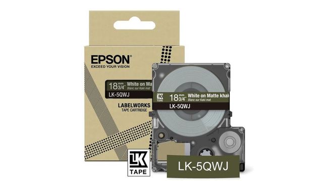 Epson LabelWorks LK-5QWJ - White on matte khaki - Rotolo (1,8 cm x 8 m) 1 casse…
