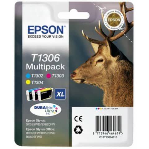 Epson T1306 Multipack - Confezione da 3 - 30.3 ml - XL - giallo, ciano, magenta…