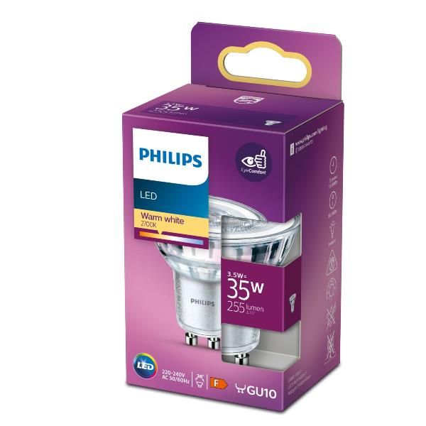 PHILIPS FARETTO LED IN VETRO GU10 3.5 W EQUIVALENTI 35 W 255 LUMEN BIANCO CALDO…