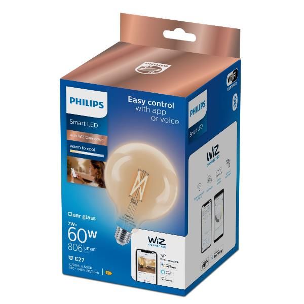 Philips Smart - Lampadina con filamento LED - forma: G125 - trasparente finitur…