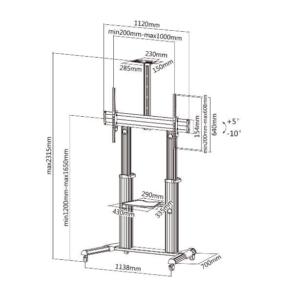 Equip Pro - Carrello - per TV LCD - plastica, Alluminio, acciaio - nero, argent…