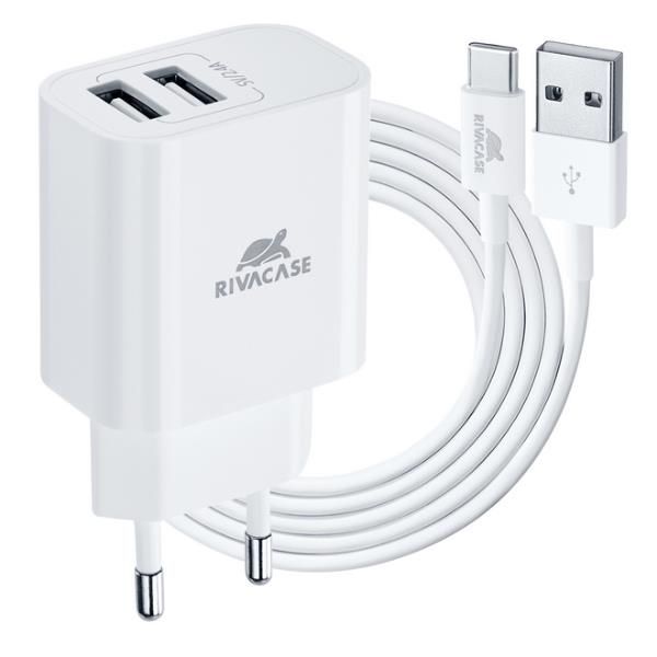 RIVACASE CARICABATTERIE DA RETE 12 W 2.4A - 2 x USB-A + CAVO DI RICARICA DA USB…