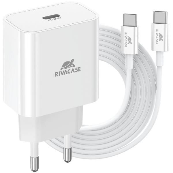 RIVACASE CARICABATTERIE DA RETE USB-C PD 20W CON CAVO USB-C 1 MT BIANCO