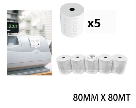 ROTOLI TERMICI PER CASSA 80X80 MT OMOLOGATI BPA FREE (CF.5 ROTOLI)