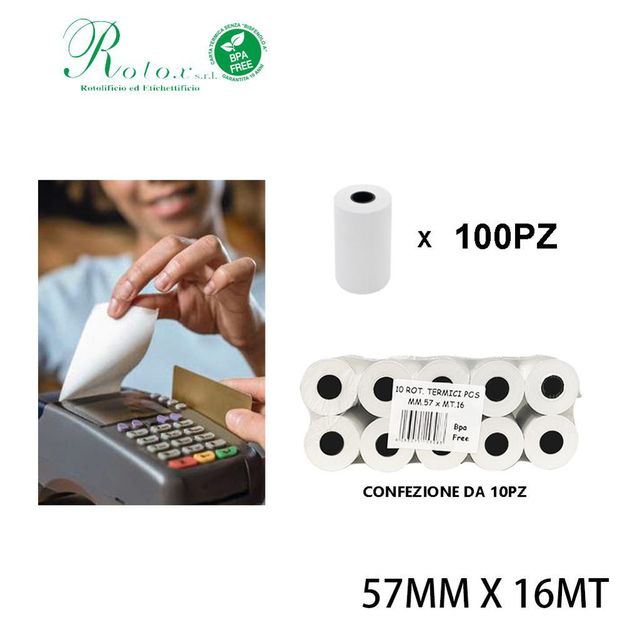 ROTOLI TERMICI PER POS 57X16 MT BPA FREE (CF. 10 ROTOLI)